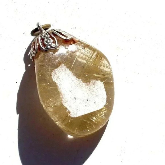 Vintage Gemstone (Agate Stone Geode Crystal) Necklace Pendant Jewelry - Picture 2 of 2